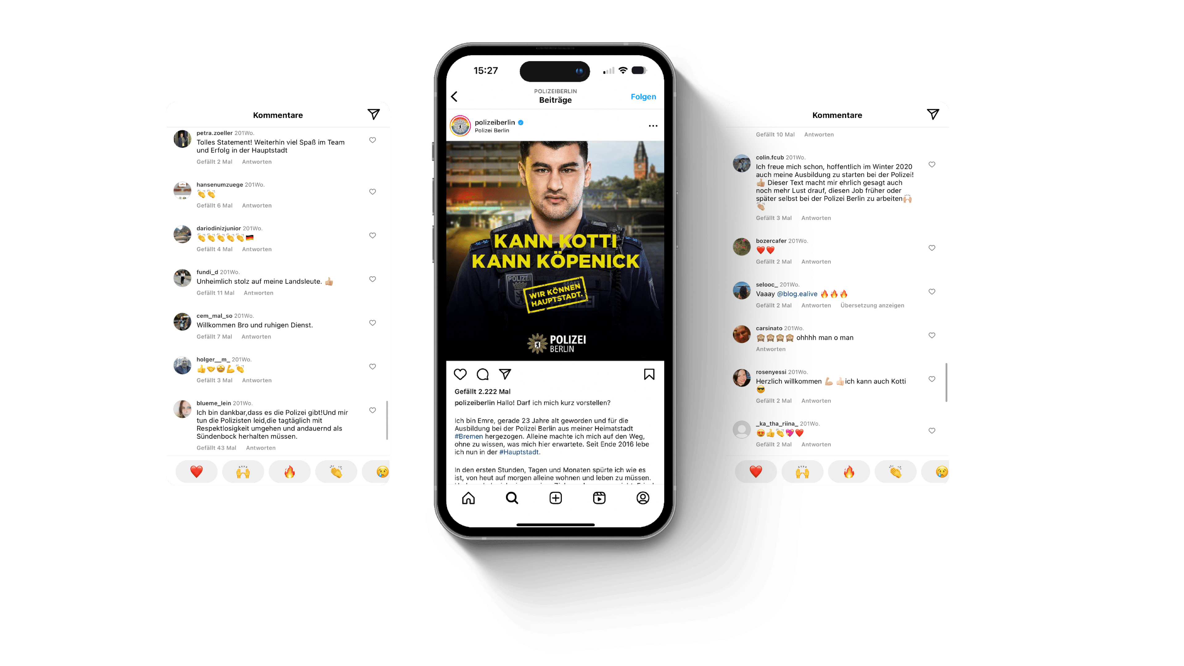 Social Media Reaktionen zur Kampagne der Polizei Berlin, entwickelt von glow