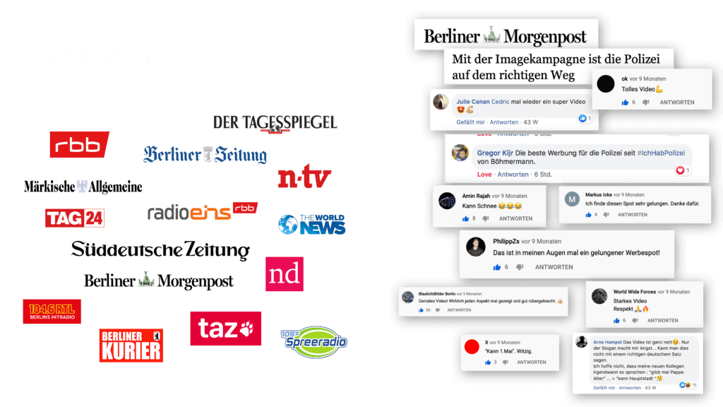 Reaktionen und Social media Kommentare zu der "Wir können Hauptstadt" Kampagne von glow für die Polizei Berlin.