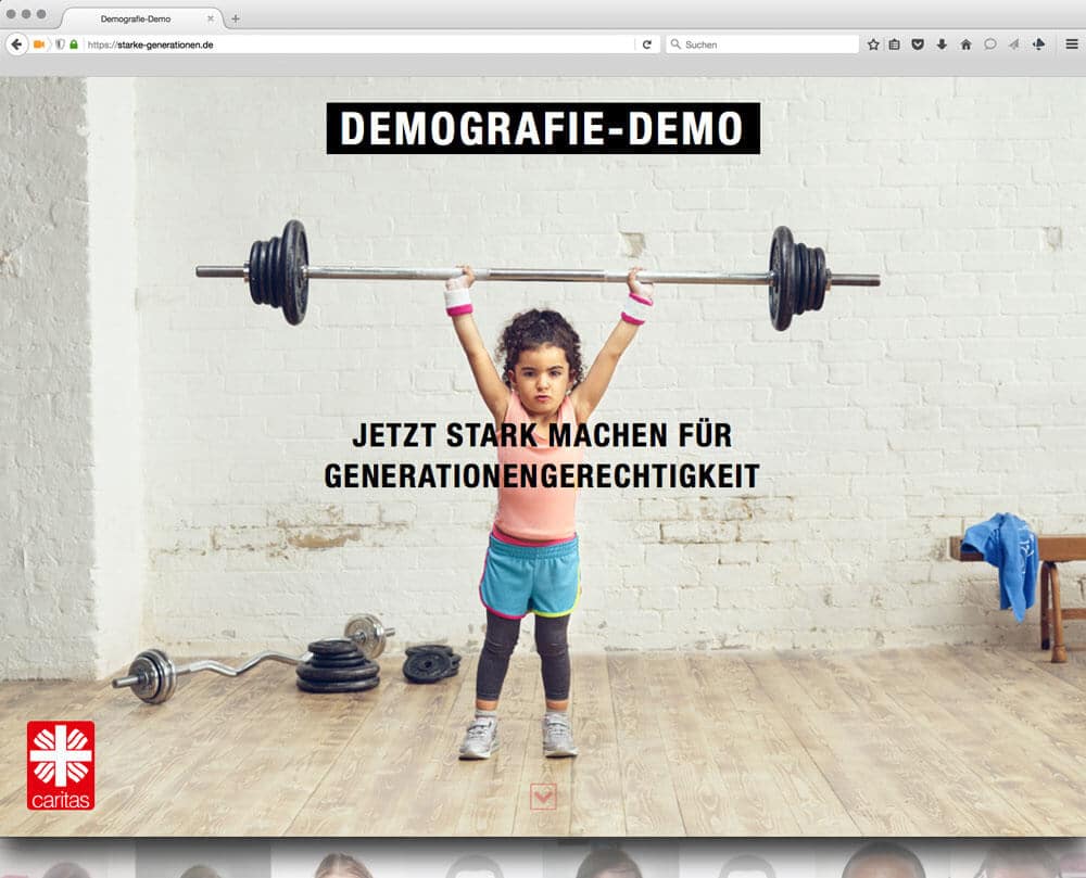 Ein Plakat für die Demografie Demo thematisiert die Generationengerechtigkeit.