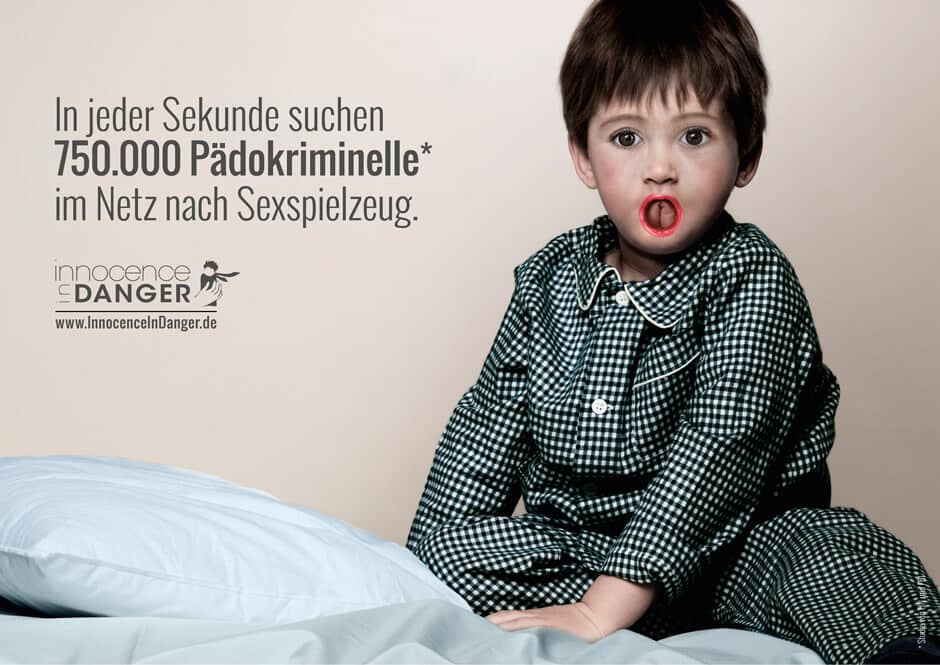 Die Kampagne von Innocence in Danger richtet sich gegen Kindesmissbrauch und weist auf die hohe Zahl von Pädokriminellen hin.