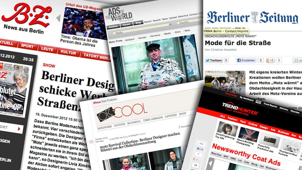 Sammlung von Presseberichten über die Aktion von motz.
