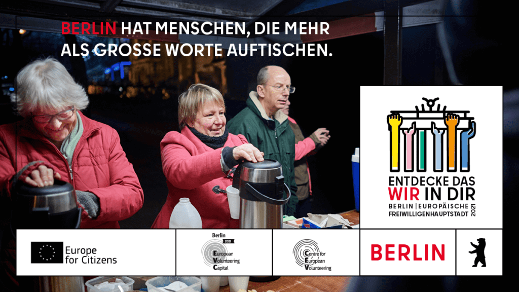 Plakat "Auftischen" zur Kampagne "Europäische Freiwilligenhauptstadt 2021" des Berlin Partner, entwickelt von glow
