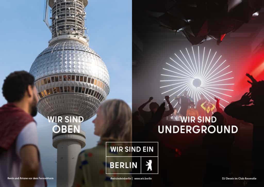 Plakat der Imagekampagne des Berliner Partner von glow mit dem Titel "Wir sind oben und underground"