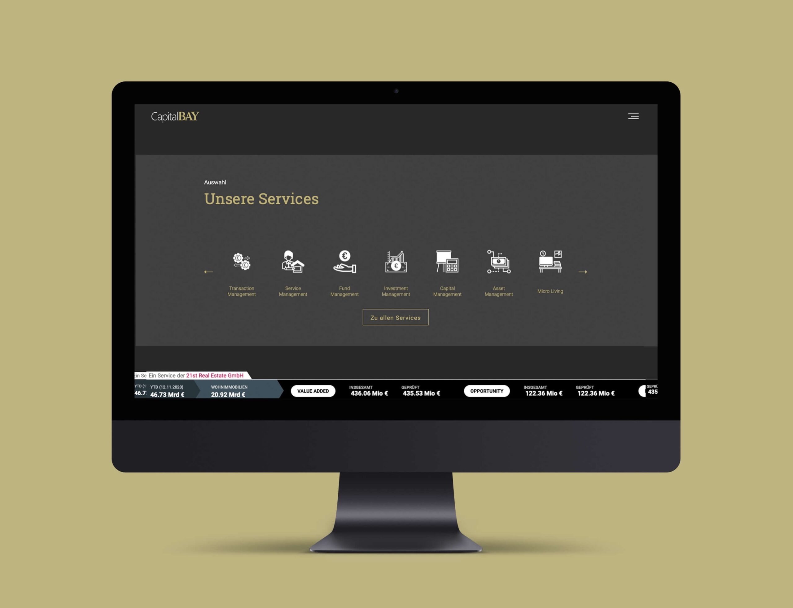 Ausschnitt der neuen Webseite von Capital Bay. Design und Programmierung stammen von der Berliner Werbeagentur glow.