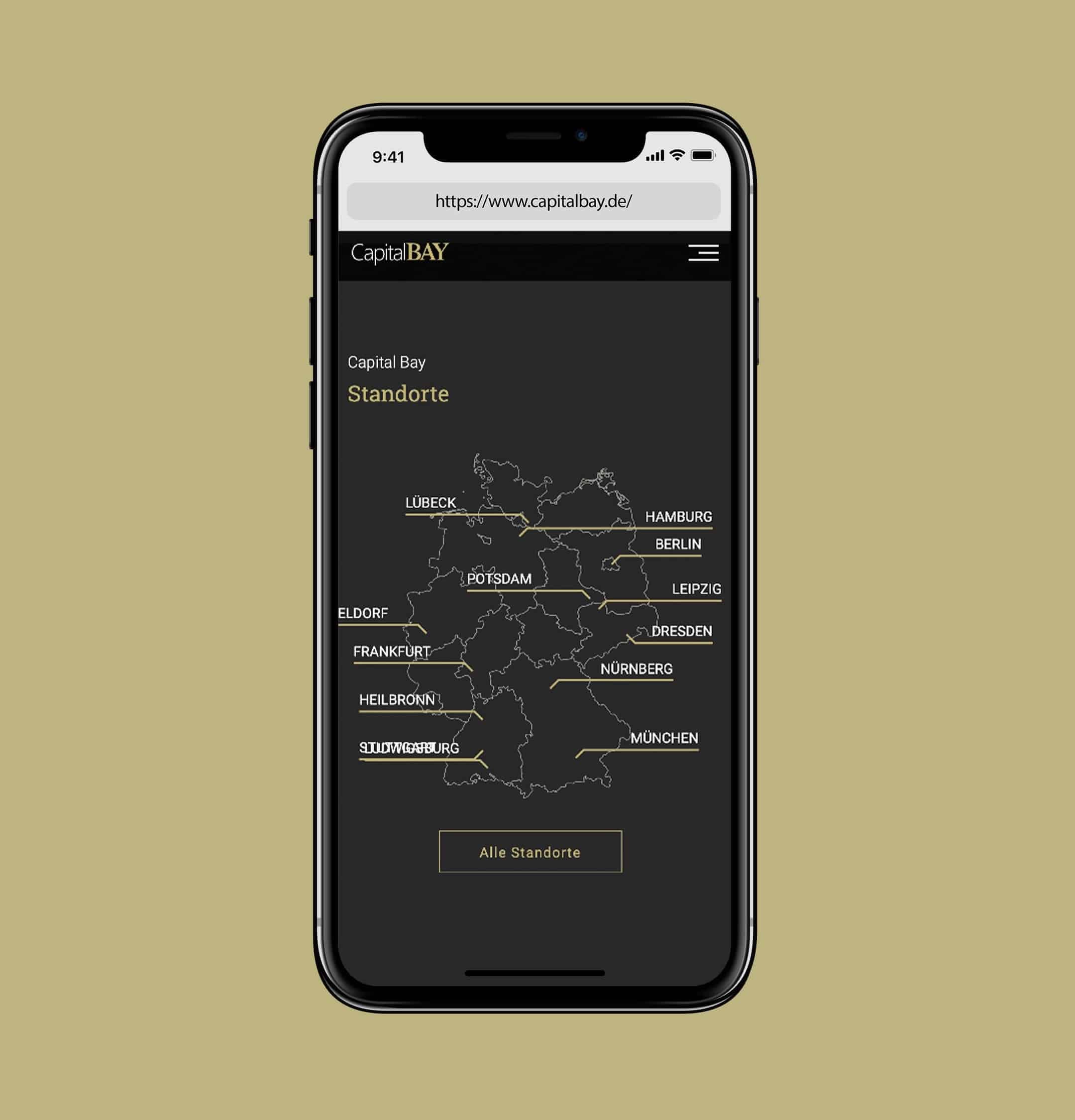 Ausschnitt der neuen Webseite von Capital Bay. Design und Programmierung stammen von der Berliner Werbeagentur glow.