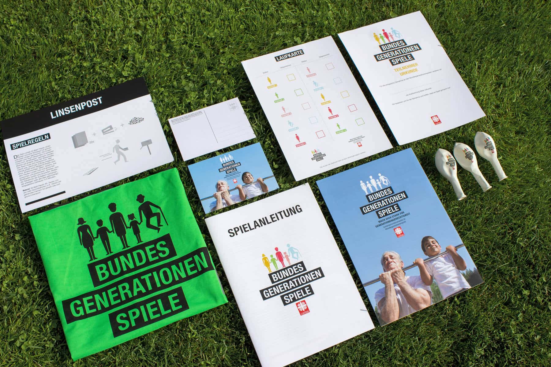 Die Sammlung von Plakaten und Flyer für die Bundesgenerationenspiele.