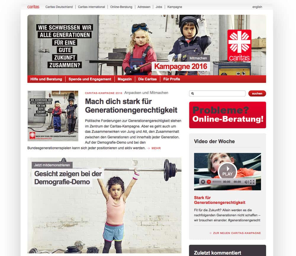 Die Webseite des Deutschen Caritasverbandes zur Generationengerechtigkeit.