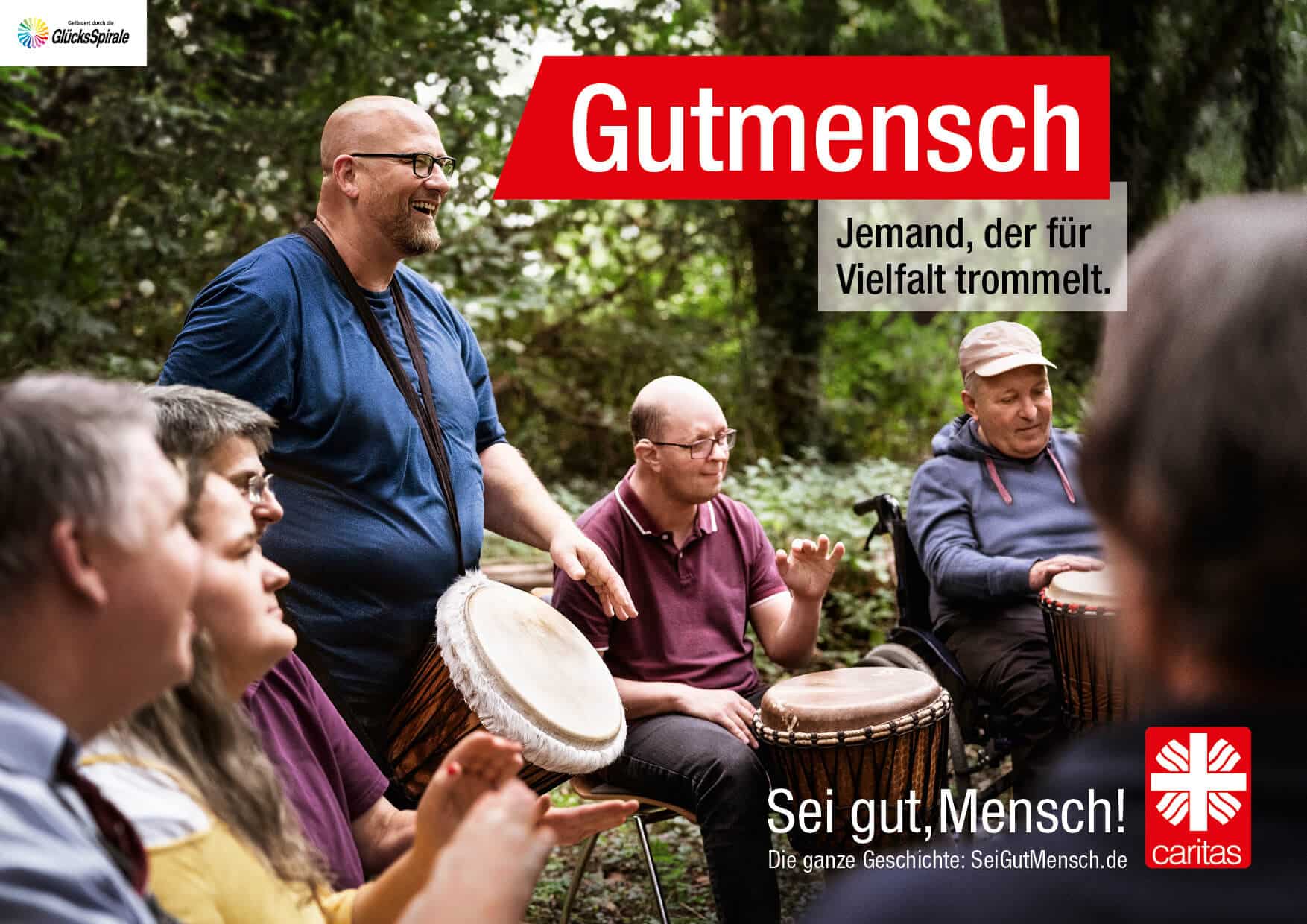 Caritas Gutmensch Kampagne zeigt ein Plakat über Vielfalt.