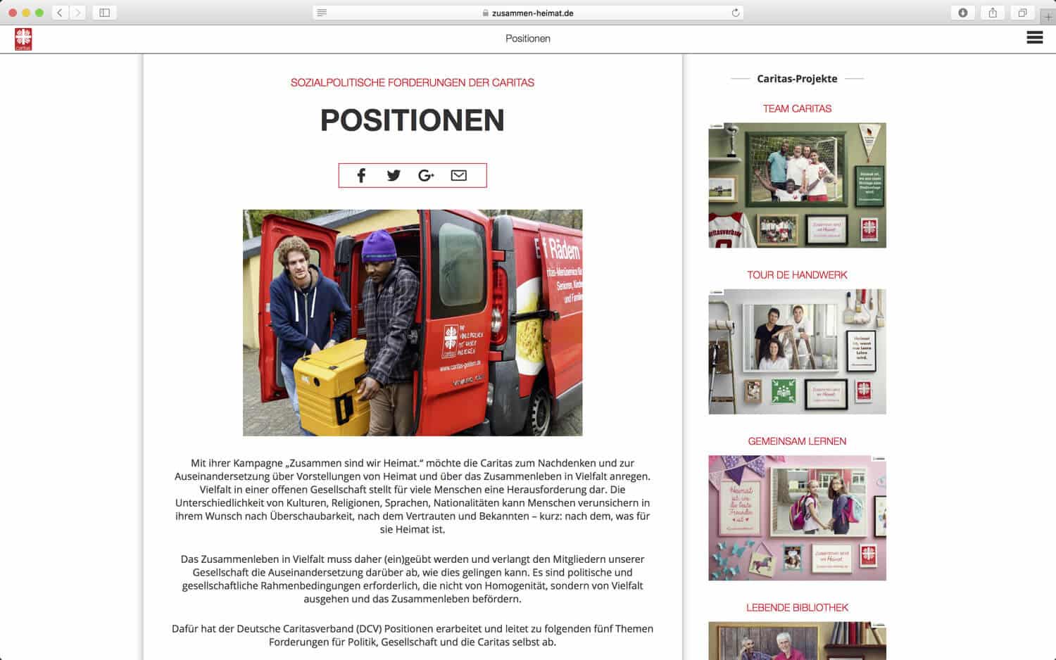 Artikel über die Caritas Kampagne zum Thema Heimat