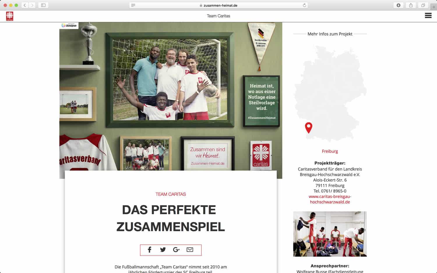 Caritas Webseite zum Thema Heimat und Sport