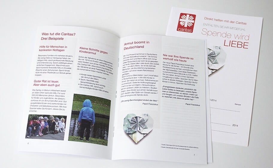 Zu Zwecke der Spendensammlung des Deutschen Caritasverbandes wurde ein Magazin von der Berliner Agentur glow konzipiert.