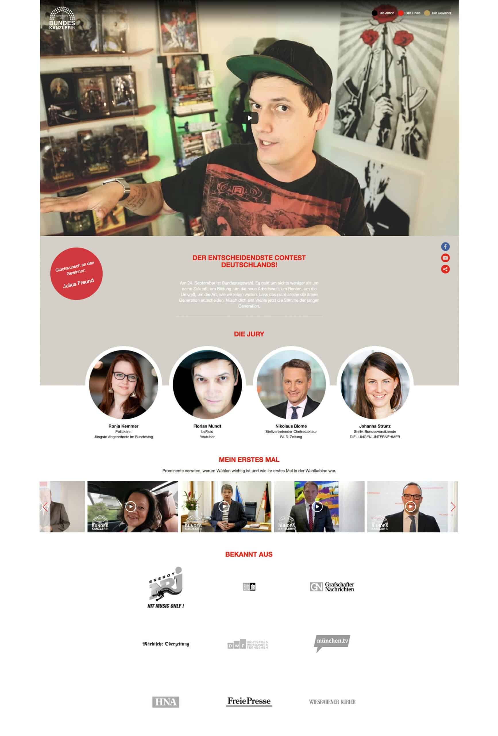 Webseite zum Germanys Next Bundeskanzler Wettbewerb