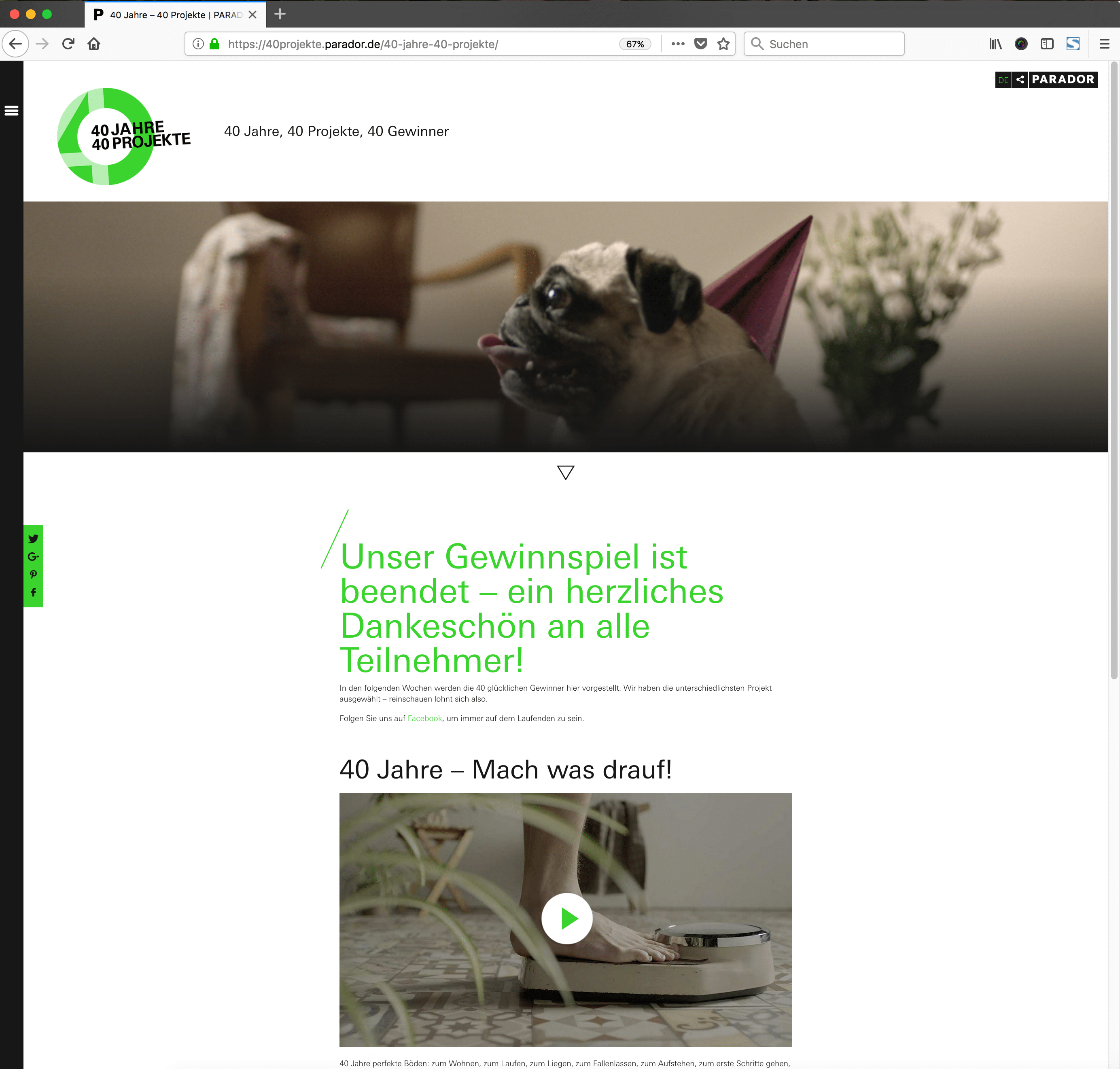 Parador Jubiläum Webseite Gewinnspiel