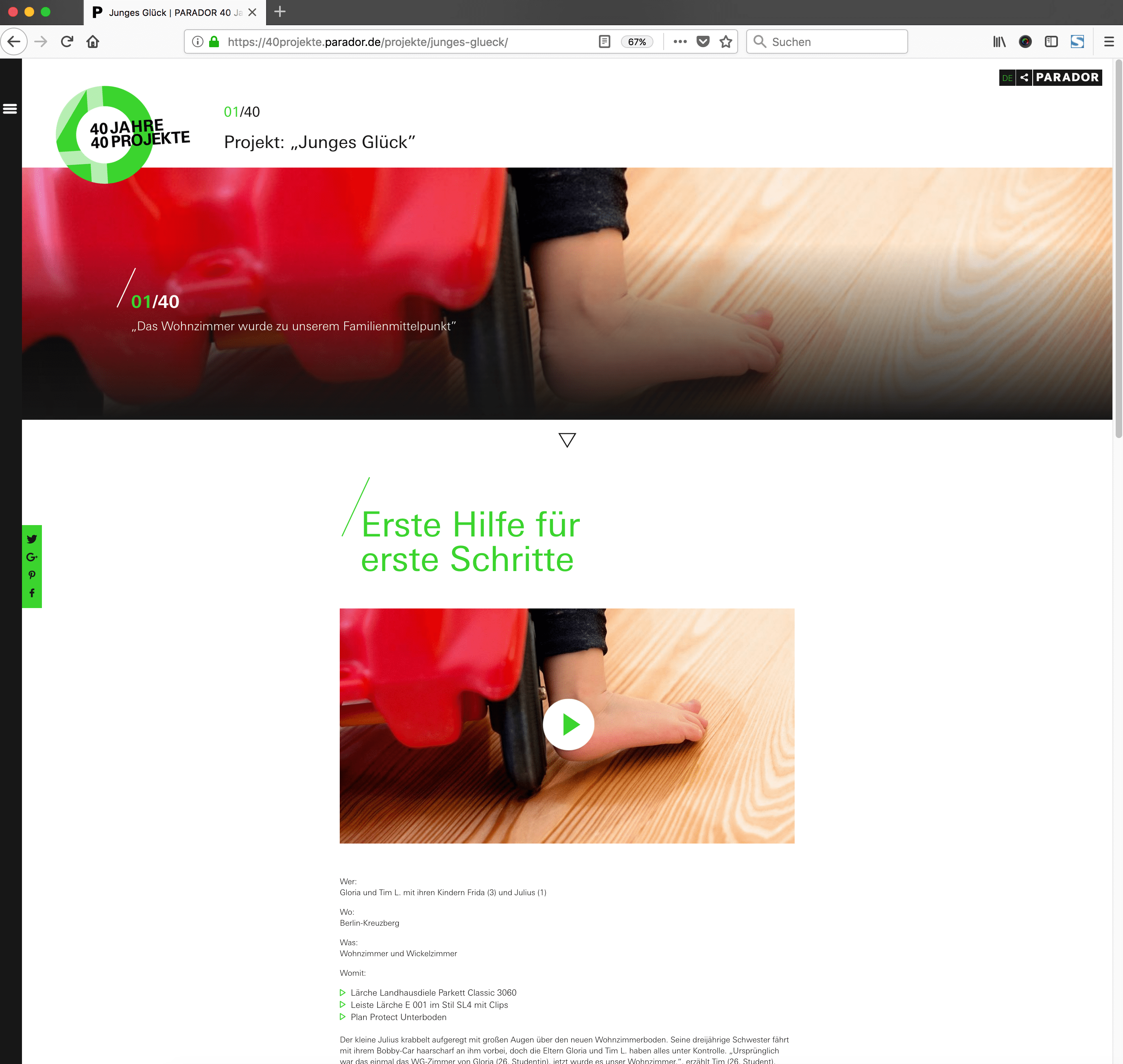 Parador Jubiläum Webseite Projektseite Junges Glück