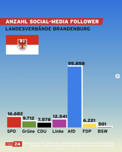 Anzahl Social Media Follower der Parteien in Brandenburg
